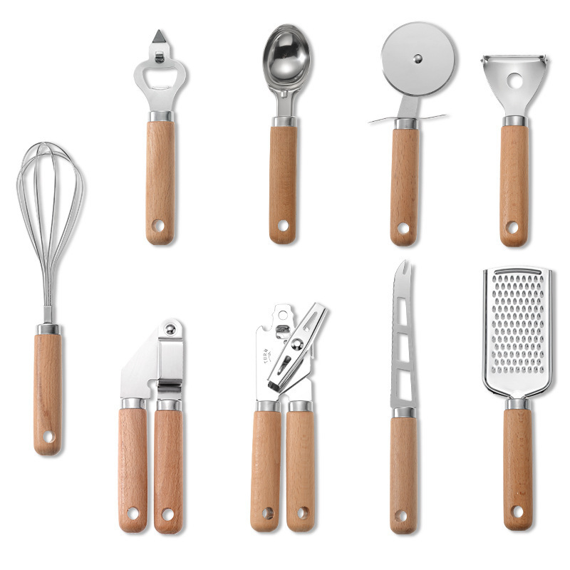 Kitchen Gadgets To Gift - 9点セット キッチンガジェット＆キッチンツールギフトセット キッチンツールとガジェットセット ステンレス製調理器具セット 木製ハンドル付き