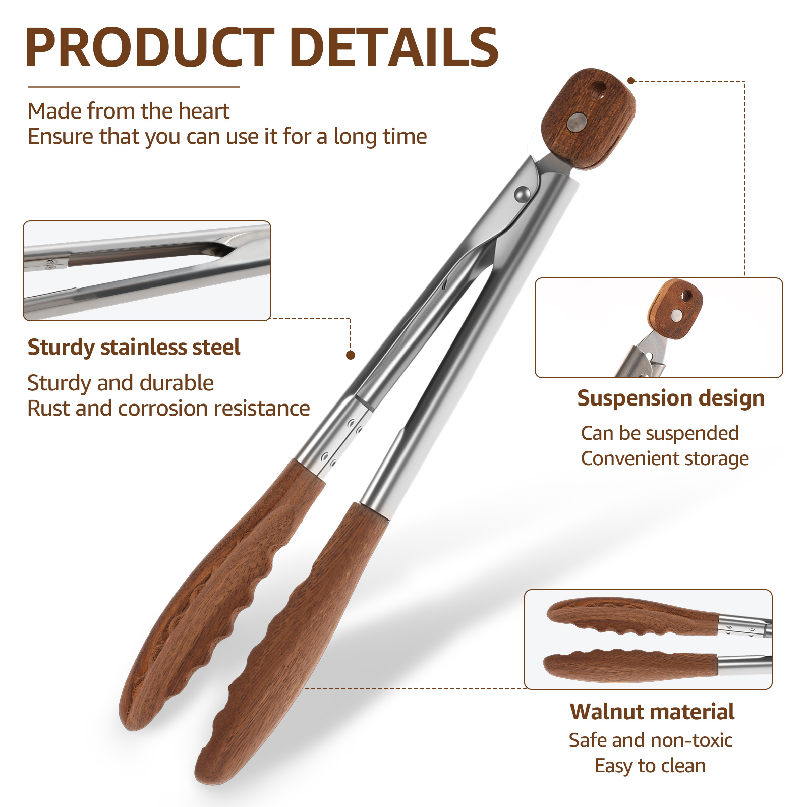 2/3 個フードトングクルミ材キッチン調理トング耐熱人間工学 - Kitchen Gadgets China のレビューと価格